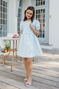 Girls: The Eloise Light Blue Floral Brocade Dress