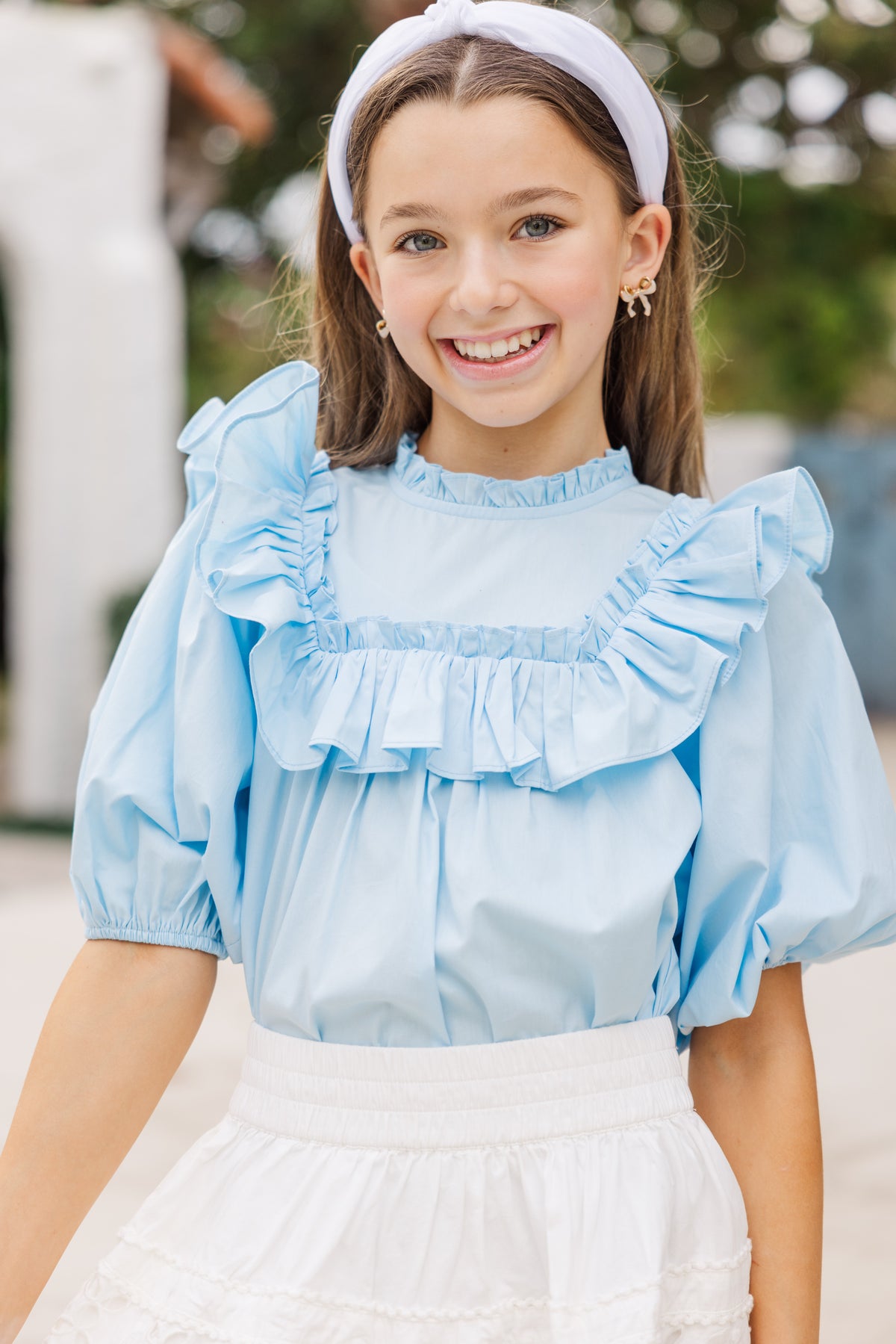 Girls: Make Your Choices Light Blue Ruffled Blouse – Shop the Mint