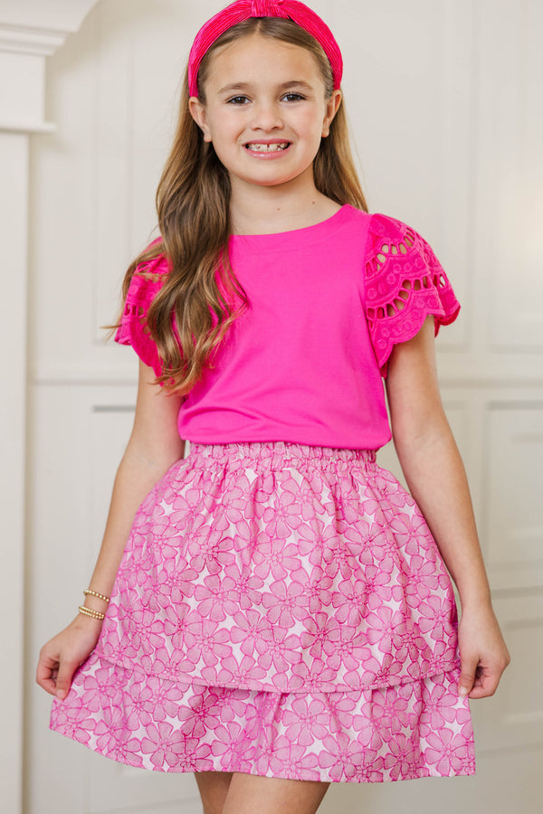 Girls: The Sarah Beth Pink Floral Brocade Skort