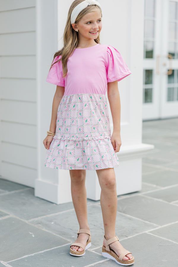 Girls: The Britt Pink Mixed Print Dress