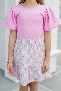 Girls: The Britt Pink Mixed Print Dress