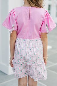 Girls: The Britt Pink Mixed Print Dress