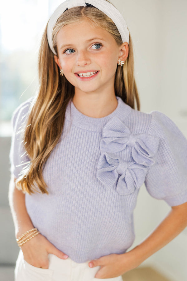 Girls: The Charlotte Lavender Bow Sweater