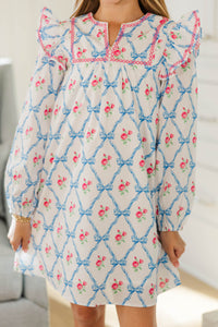 Girls: See It Through Light Blue Bow Print Babydoll Dress