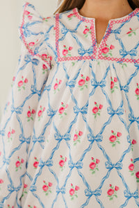 Girls: See It Through Light Blue Bow Print Babydoll Dress