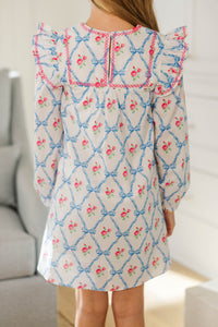 Girls: See It Through Light Blue Bow Print Babydoll Dress