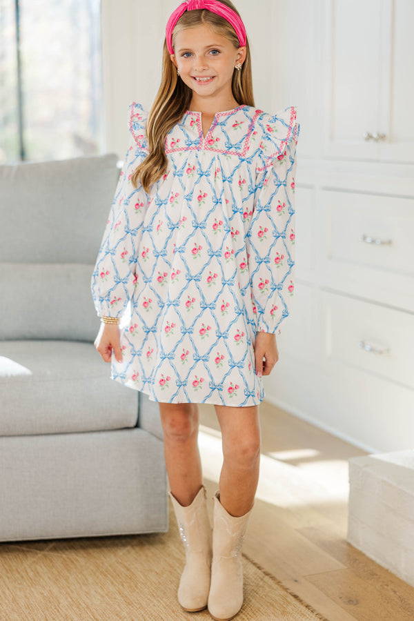 Girls: See It Through Light Blue Bow Print Babydoll Dress
