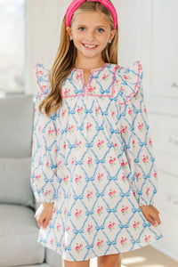 Girls: See It Through Light Blue Bow Print Babydoll Dress