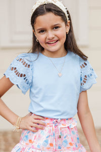 Girls: The Luna Light Blue Eyelet Top