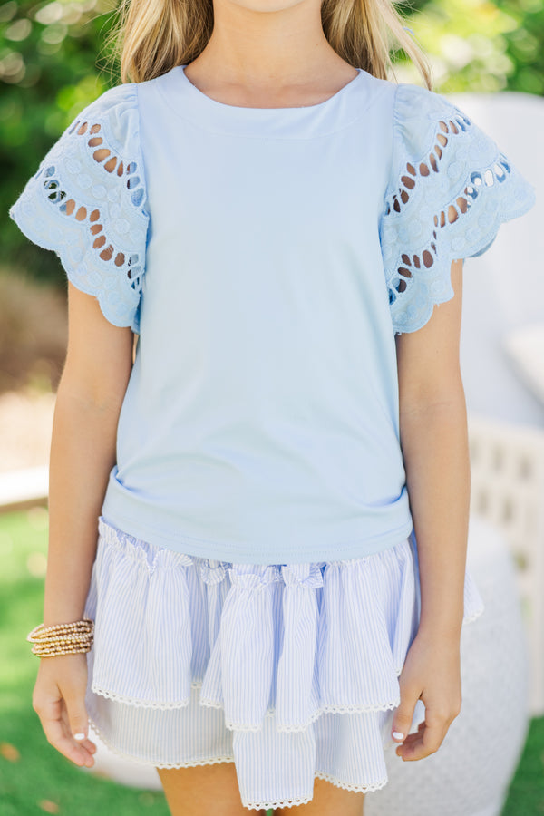 Girls: The Luna Light Blue Eyelet Top