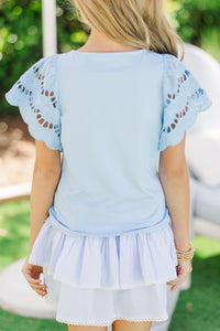 Girls: The Luna Light Blue Eyelet Top