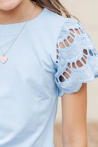 Girls: The Luna Light Blue Eyelet Top