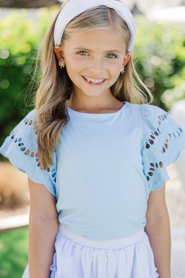 Girls: The Luna Light Blue Eyelet Top