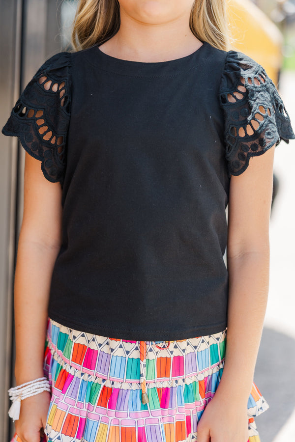 Girls: The Luna Black Eyelet Top