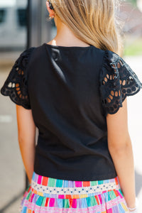 Girls: The Luna Black Eyelet Top