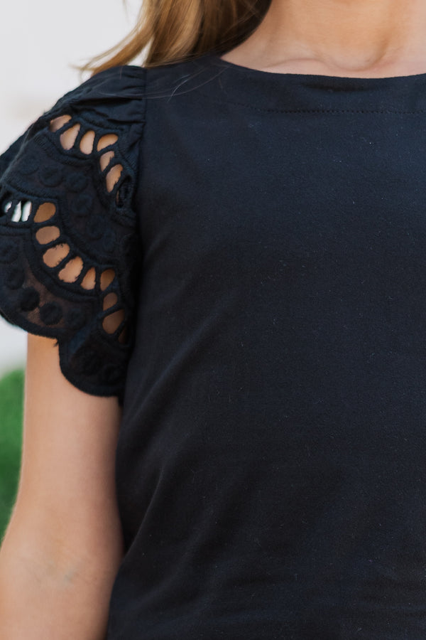 Girls: The Luna Black Eyelet Top