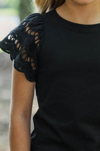 Girls: The Luna Black Eyelet Top