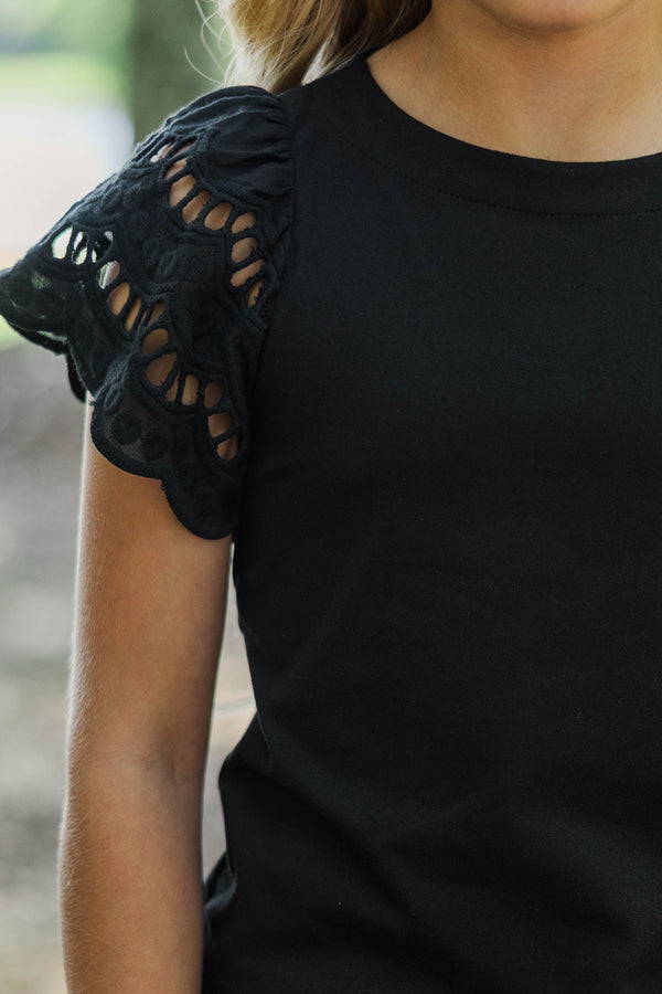 Girls: The Luna Black Eyelet Top