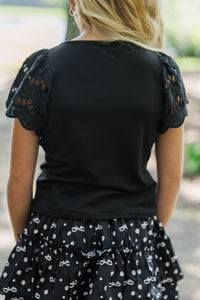 Girls: The Luna Black Eyelet Top
