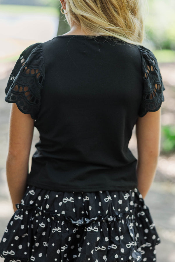 Girls: The Luna Black Eyelet Top