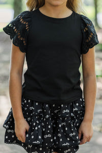 Girls: The Luna Black Eyelet Top