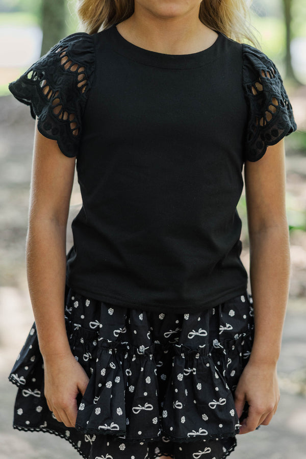 Girls: The Luna Black Eyelet Top