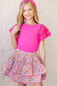 Girls: Sweet Dreams Pink Ditsy Floral Ruffled Skort