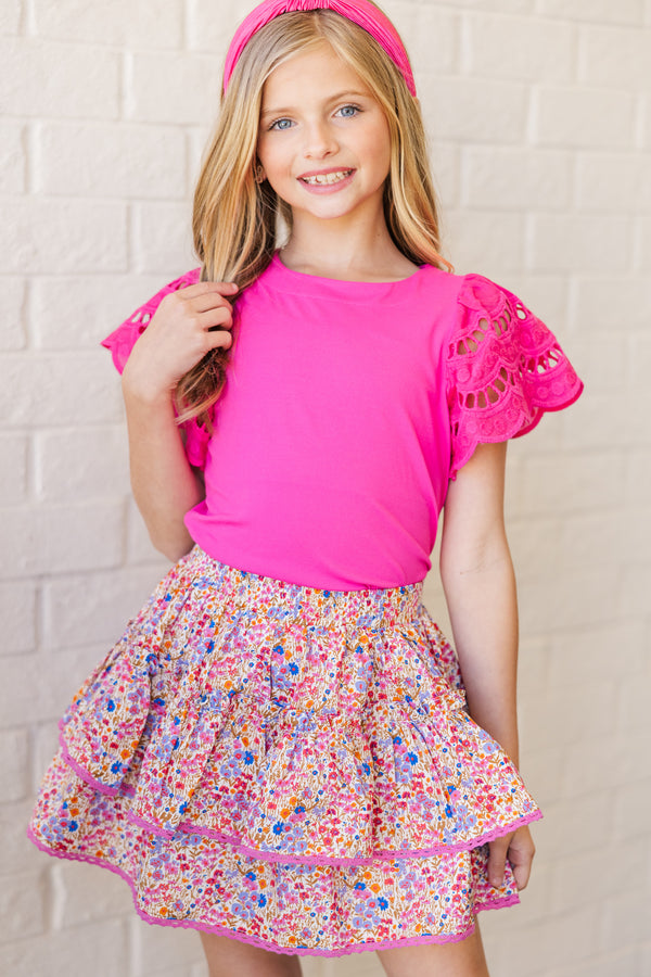 Girls: Sweet Dreams Pink Ditsy Floral Ruffled Skort
