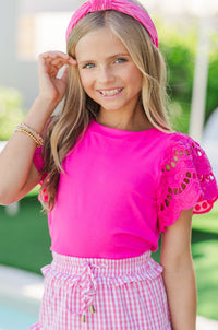 Girls: The Luna Fuchsia Pink Eyelet Top