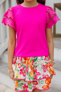 Girls: The Luna Fuchsia Pink Eyelet Top