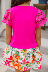 Girls: The Luna Fuchsia Pink Eyelet Top