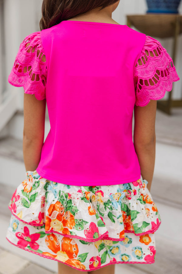 Girls: The Luna Fuchsia Pink Eyelet Top