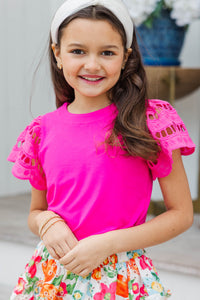 Girls: The Luna Fuchsia Pink Eyelet Top