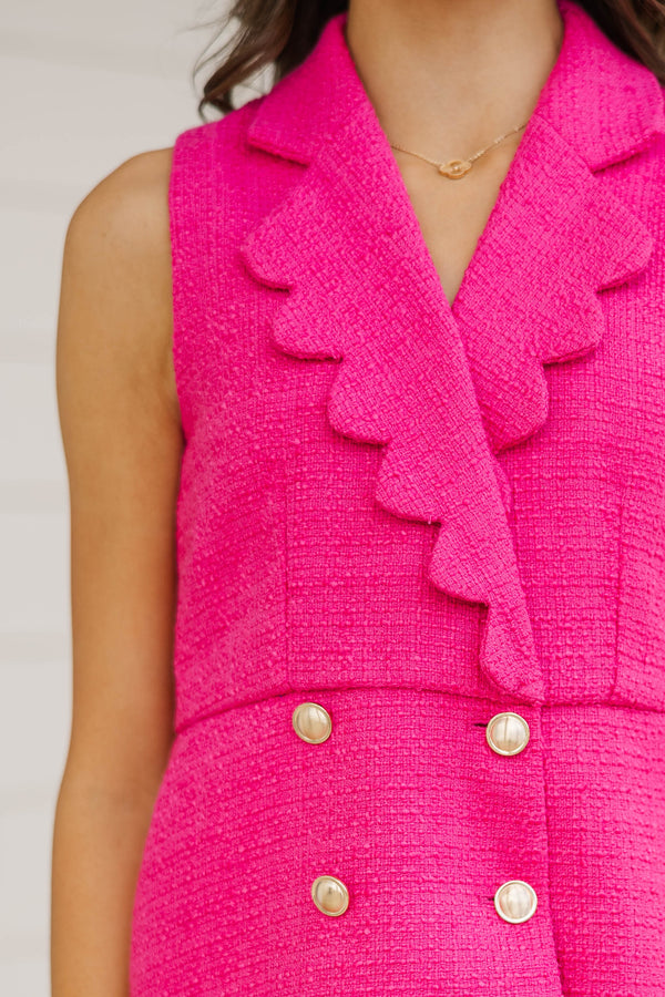 Girls: The Kara Pink Tweed Scalloped Romper