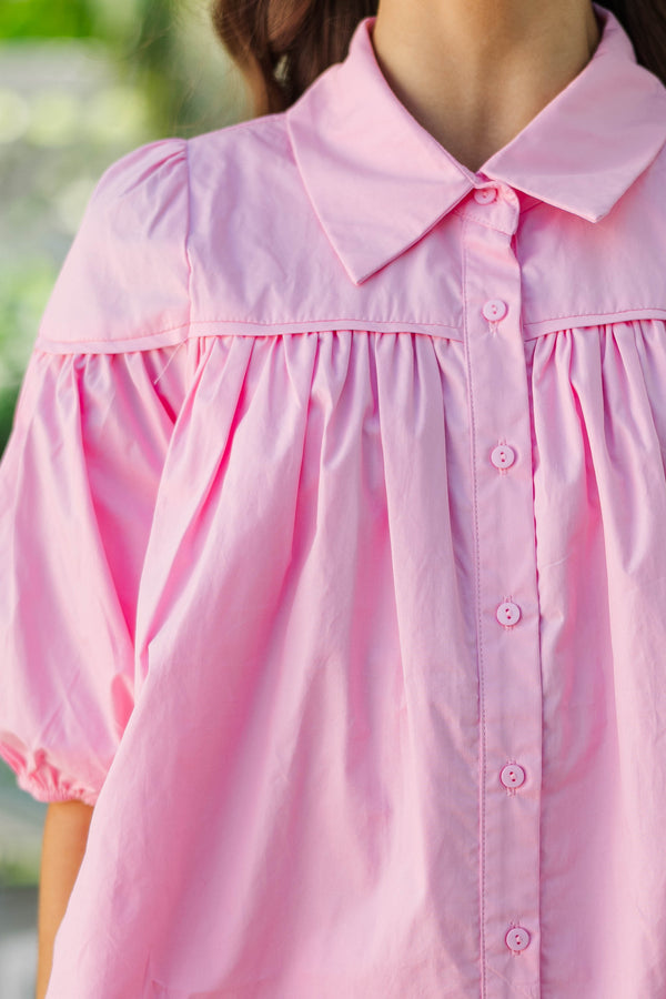 Girls: Know You Better Pink Puff Sleeve Blouse