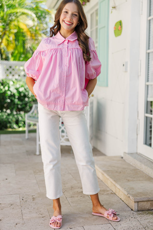 Girls: Know You Better Pink Puff Sleeve Blouse