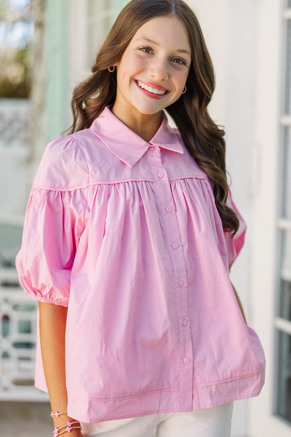 Girls: Know You Better Pink Puff Sleeve Blouse