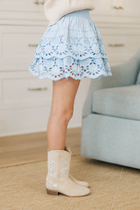 Girls: The Amelia Light Blue Eyelet Skort