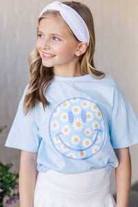 Girls: Big Smile Light Blue Graphic Tee