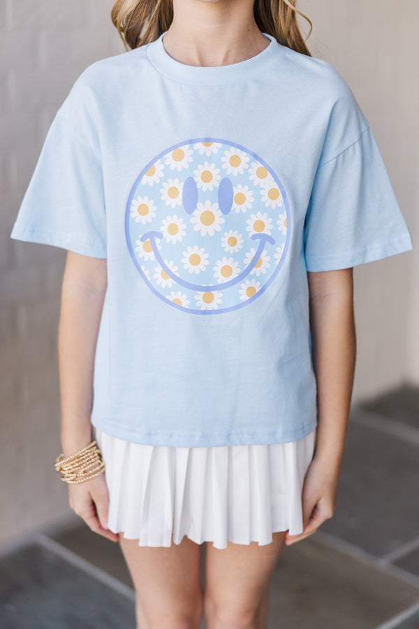 Girls: Big Smile Light Blue Graphic Tee