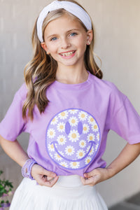 Girls: Big Smile Lavender Graphic Tee