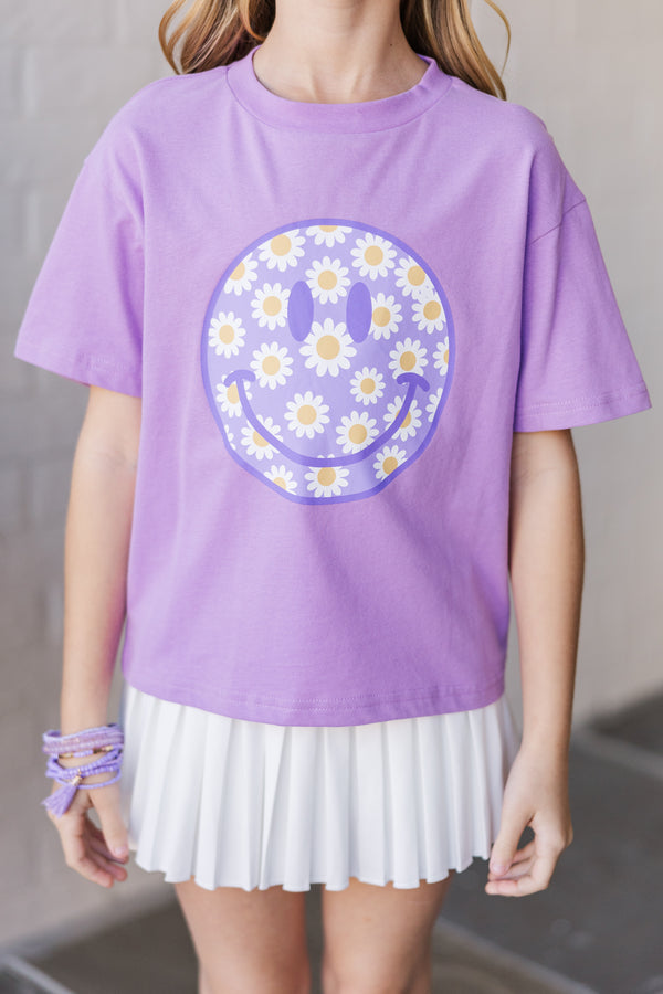 Girls: Big Smile Lavender Graphic Tee