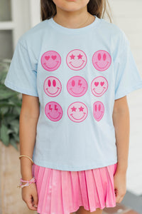 Girls: So Many Smiles Light Blue Graphic Tee
