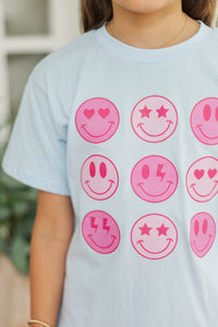 Girls: So Many Smiles Light Blue Graphic Tee