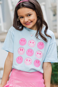 Girls: So Many Smiles Light Blue Graphic Tee