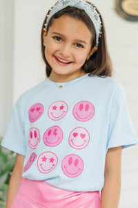 Girls: So Many Smiles Light Blue Graphic Tee