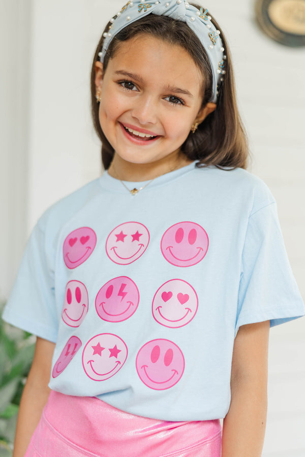 Girls: So Many Smiles Light Blue Graphic Tee