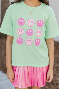 Girls: So Many Smiles Mint Green Graphic Tee
