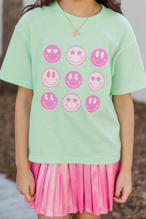 Girls: So Many Smiles Mint Green Graphic Tee
