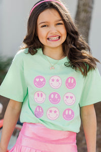 Girls: So Many Smiles Mint Green Graphic Tee